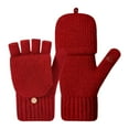 thumbnail image 2 of Fingerless Gloves, Winter Fingerless Wool Gloves, Half Fingerless Gloves, Warm Knitted Convertible Mittens for Women & Men, Soft Thermal Lined Texting Mittens, Red 3.14x7.1 Inch (1 Pair), 2 of 9