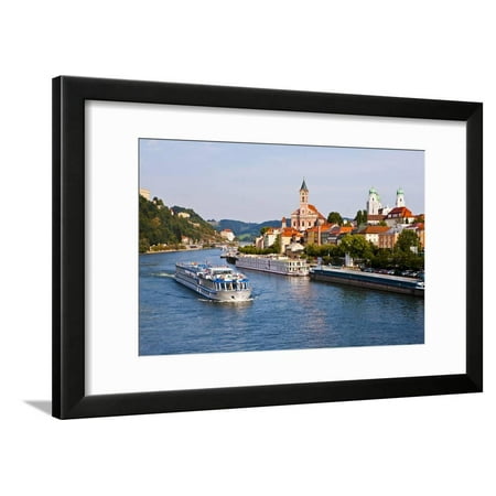 Cruise Ship Passing on the River Danube, Passau, Bavaria, Germany, Europe Framed Print Wall Art By Michael