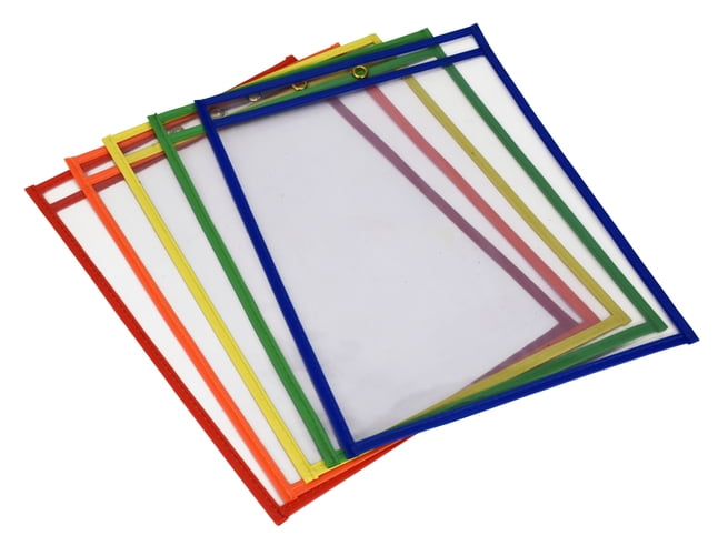 Ideal to use at School or at Work Set of 6 Pockets for Adults and Children Oversized Size 10 X 13 Inches Reusable Set of 6 Dry Erase Pockets Assorted Colors 