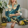 thumbnail image 6 of Gukieu Valley River Dinosaur Print Women's Long Sleeve Pajama Set, Button Top Elastic Pocket Pajama Pants Two Piece Set Home Wear-Small, 6 of 7
