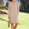 thumbnail image 6 of GZWYHT Dresses for Women 2025,Plus Size Dresses Button Shirt Dress Crewneck Long Sleeve Casual Loose Dresses With Two Pockets Midi Dresses,Long Sleeve Dress,Khaki Dress,Linen Dresses M, 6 of 7
