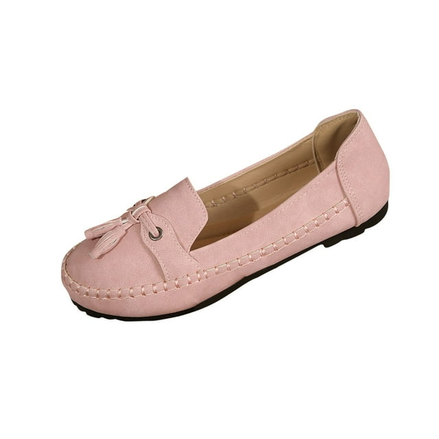 Mocassins pour Femmes, à Enfiler avec Pompons, Semelle Souple et Semelle Intérieure Coussinée, Chaussures Plates Décontractées à Bout Rond pour Usage Quotidien