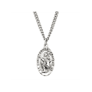 Finecraft St. Christopher Medallion Necklace in Sterling Silver and Stainless Steel, 24"