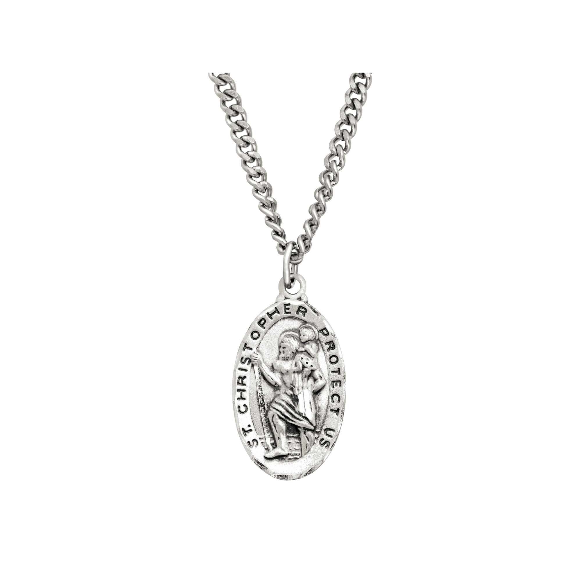 Finecraft St. Christopher Medallion Necklace in Sterling Silver and Stainless Steel, 24"