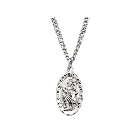 Finecraft St. Christopher Medallion Necklace in Sterling Silver and Stainless Steel, 24"