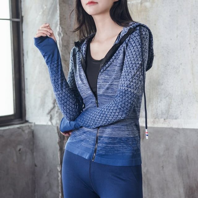 Labymos Veste de Sport à Fermeture Éclair Complète pour Femmes Manches Longues Raglan Trous de Pouce Léger Mince Course Sport Gym Vêtements Sport