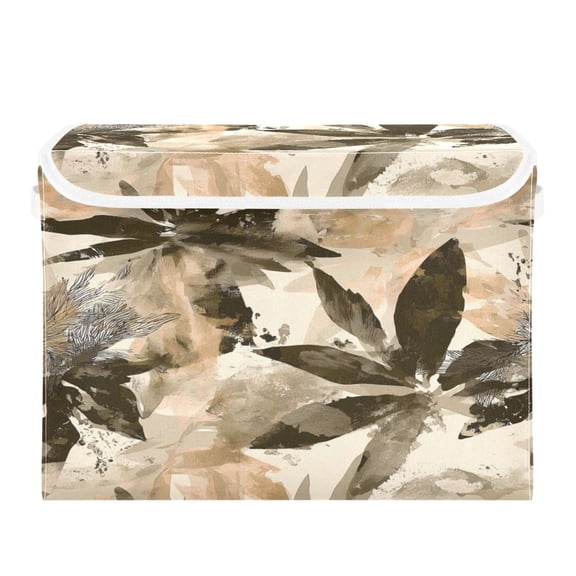 40L Lidded Home Storage Bins Foldable Storage Box with Handle for Home Bedroom Closet, Afterimage Of Brown Flowers Printed