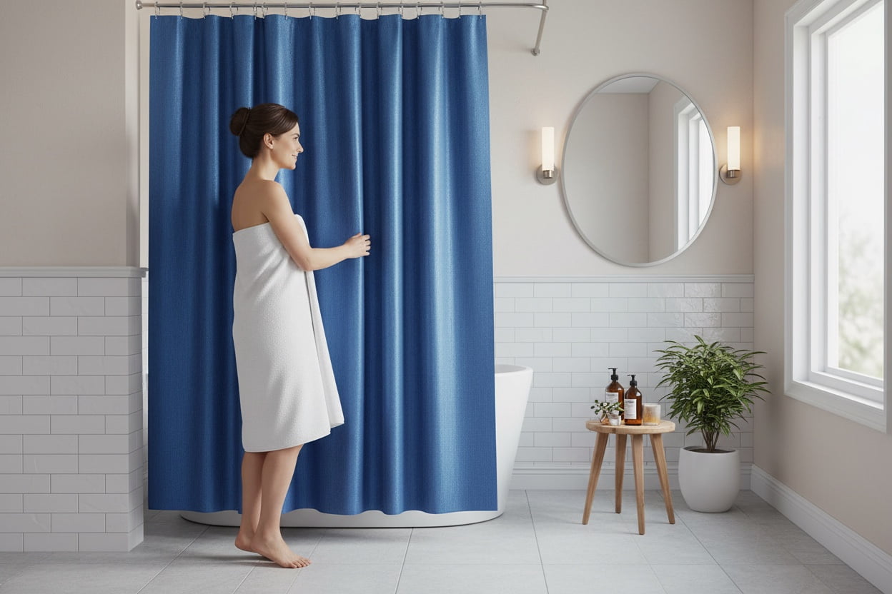 Luxury Fabric Shower Curtain: Shimmering Textured Jacquard Cloth