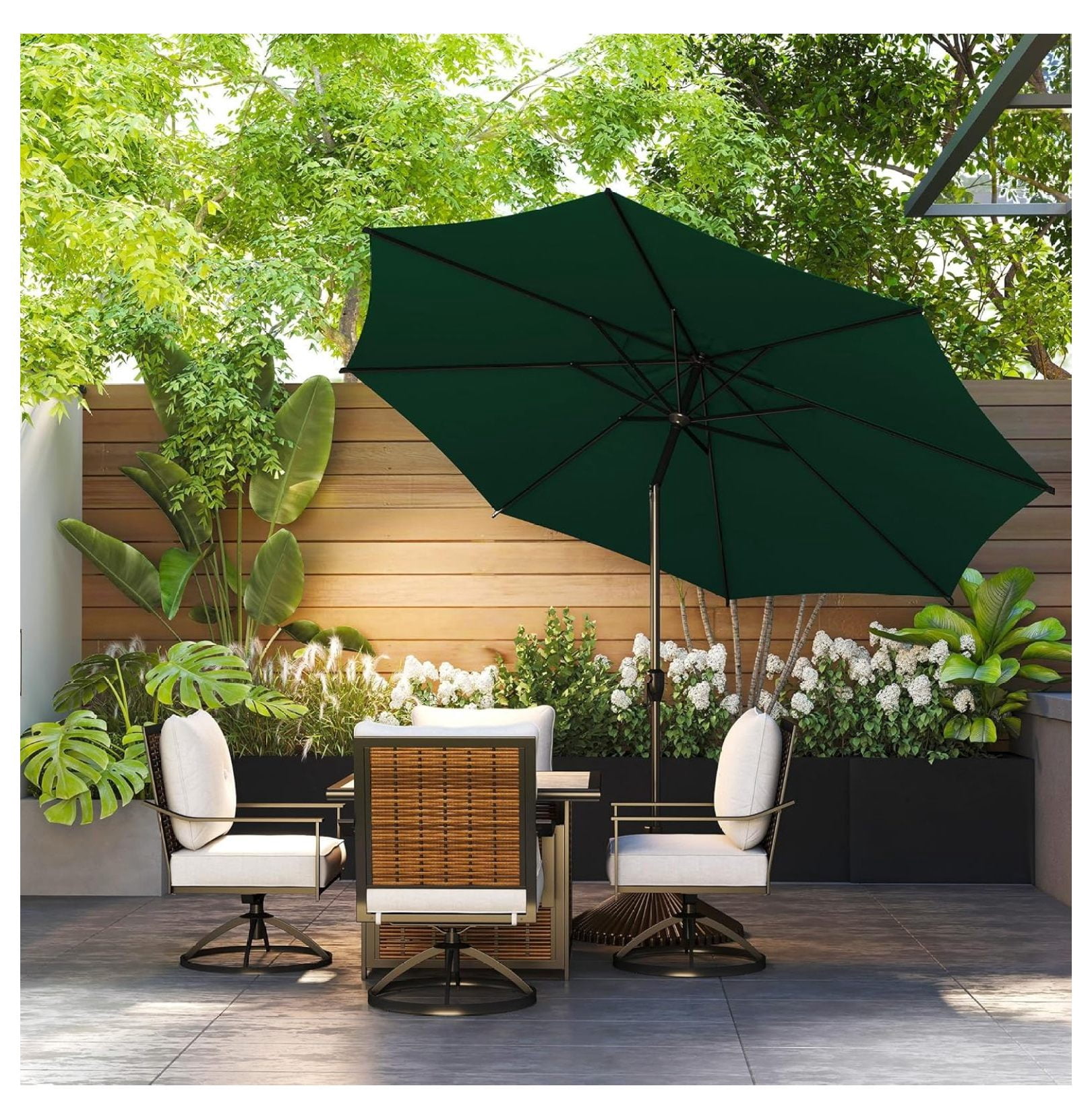 9FT Lyon Outdoor Patio Umbrella Outdoor Table Umbrella with Push Button Tilt and Crank Market Umbrella 8 Sturdy Ribs UV Protection Waterproof for Garden Deck Backyard Pool Dark Green