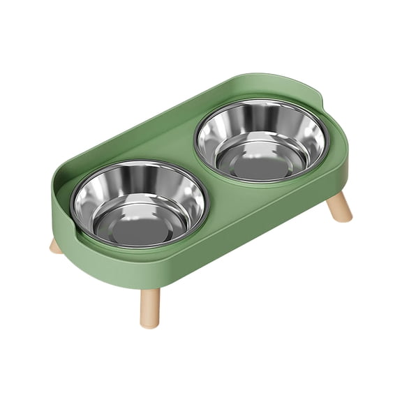 Elevated Cat Bowl, Raised Cat Food and Water Bowl Set for Indoor Cats, Splash Proof with 2 Stainless Steel Pet Food Bowls for Cats and Puppies (Green)