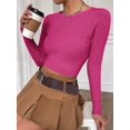 thumbnail image 3 of Women's Fitted Ribbed Crewneck Long Sleeve Crop Tops Tee Shirts, 3 of 4