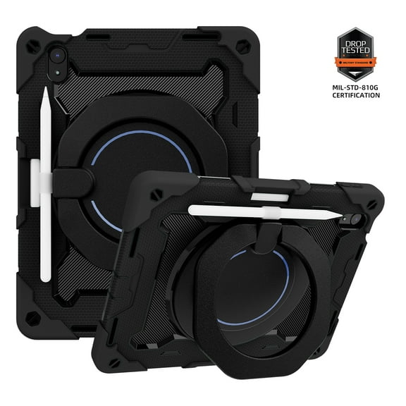 Jiahe Cover Case for iPad 10th Generation 10.9 inch 2022 for Girls Women Shockproof 360 Kickstand Handle Pencil Holder Rugged Kid Heavy Duty Cover for iPad 10th Gen 10.9" 2022, Black