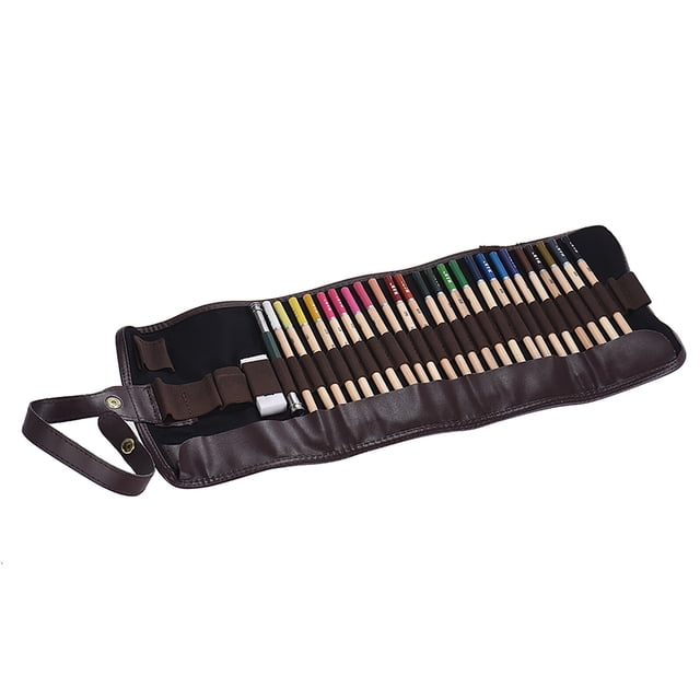Tignapoo 24 Color Non-Water Soluble Colored Pencil Set with Canvas Organizer and Pencil Extender - Perfect for Artists, Students, and Designers - Eco-Friendly Wood Holder, Pre-Sharpened for Easy Use