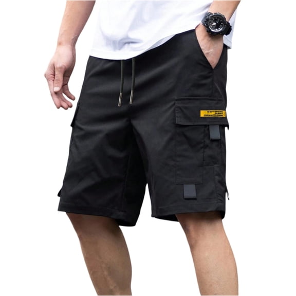 Homeyce Men's Flex Cargo Shorts Elastic Waist Drawstring Short Casual Relaxed Fit Wild Outdoor Work Big and Tall Cargo Shorts with Multi Pockets Quick Dry Joggers,Black 3XL