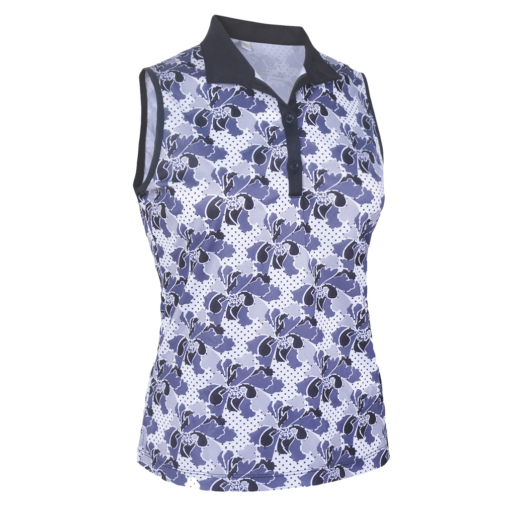 Monterey Club Women's Cherry Blossom Print Texture Sleeveless Golf Polo