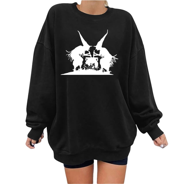 50 % de Rabais Liquidation Chandail Surdimensionné pour Femmes 2023 Mode Halloween Imprimé Blouse Ample à Manches Longues Col Rond Chandail Décontracté