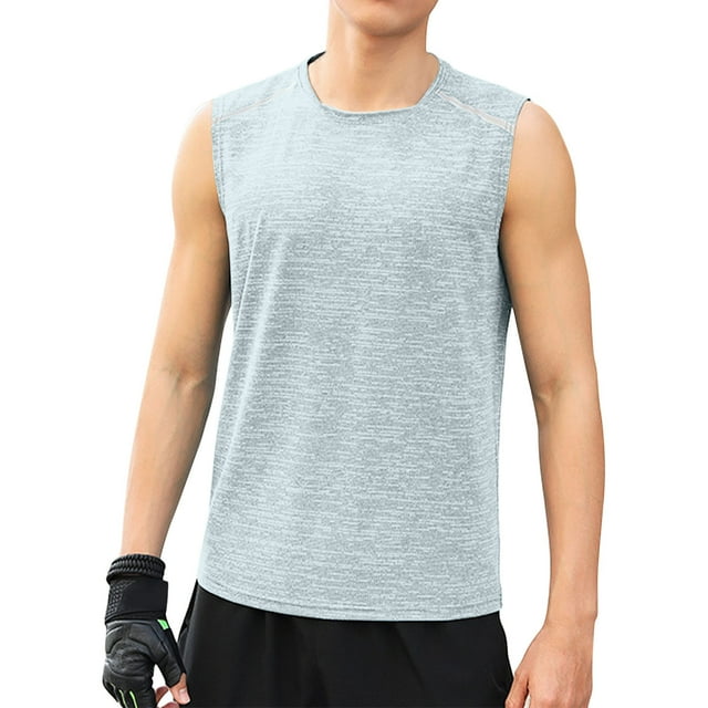 pstuiky Camiseta sin mangas para hombre, Camiseta informal de verano para hombre, de color liso, sin mangas y cuello redondo. Chaleco de hombre m