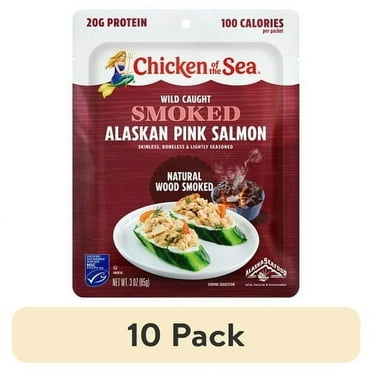 (10 pack) Chicken of the Sea Wild Caught Smoked Alaskan Pink Salmon Packet, Natural Wood Smoke Flavor 3 oz