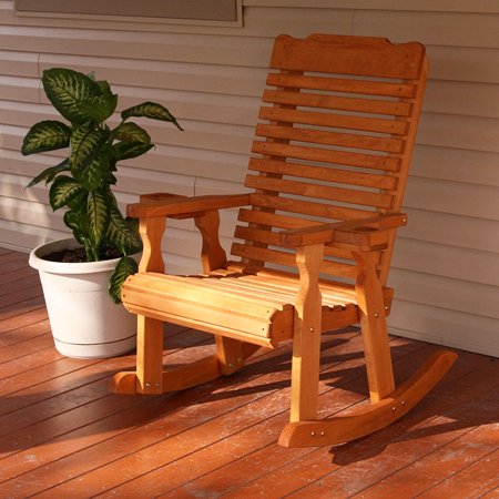 Amish Heavy Duty 600 Lb Classic Pressure Treated Rocking Chair With Cupholders (Cedar Stain)