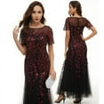 thumbnail image 2 of Horkkom Women Prom Dress Short Sleeve formal Evening Gown Dress Crew Neck Glitter Embroidery Maxi Dresses Tulle Mermaid Sequin Cocktail Dresses, 2 of 5