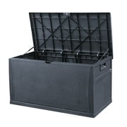 Cozyhom Resin Wicker Patio Storage Deck Box 120 Gallon, Outdoor Waterproof Patio Cushion Storage Lockable Outside Container, Gray