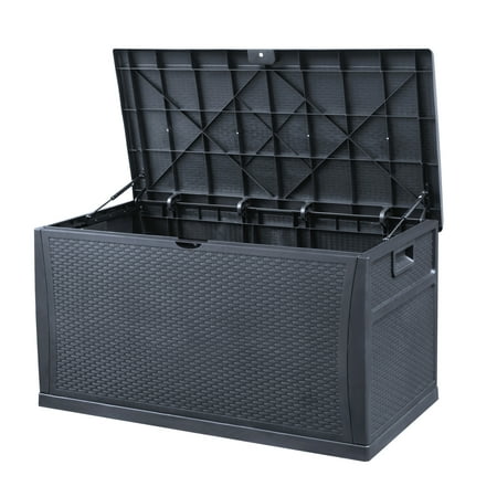 Cozyhom Resin Wicker Patio Storage Deck Box 120 Gallon, Outdoor Waterproof Patio Cushion Storage Lockable Outside Container, Gray