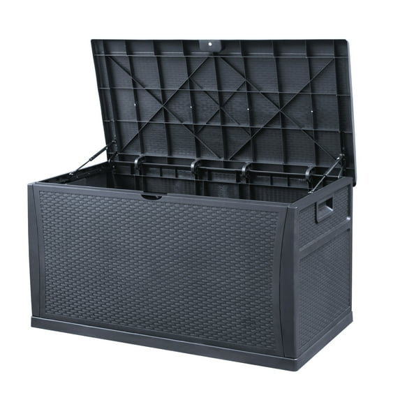 Cozyhom Resin Wicker Patio Storage Deck Box 120 Gallon, Outdoor Waterproof Patio Cushion Storage Lockable Outside Container, Gray