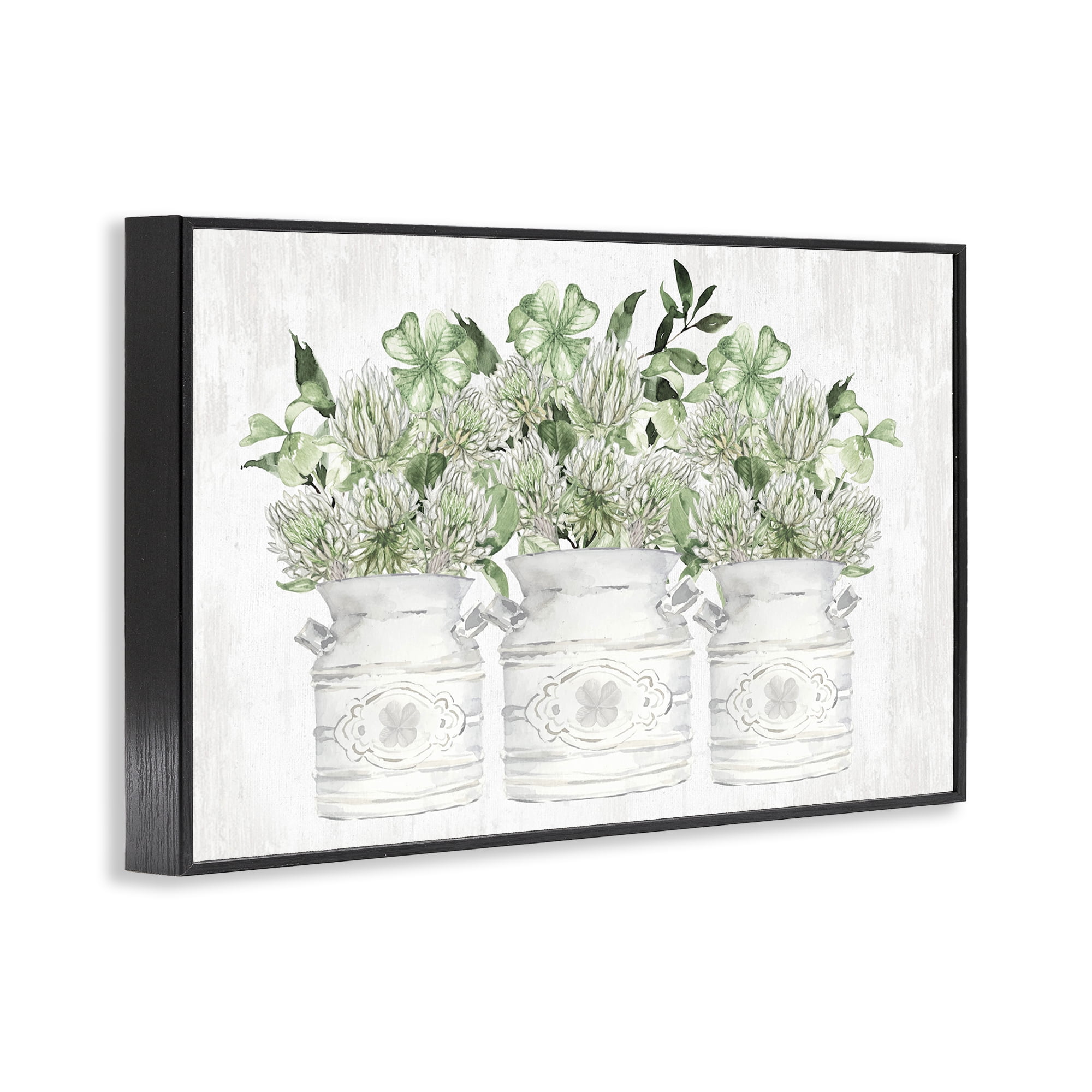 Stupell Industries Spring Potted Clovers Botanical & Floral Painting Black Framed Art Print Wall Art, 30 x 20