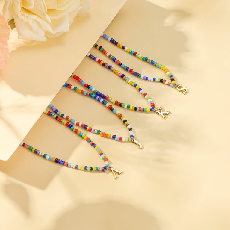Turandoss Colorful Beaded Initial Choker Necklace, A-Z photo 7