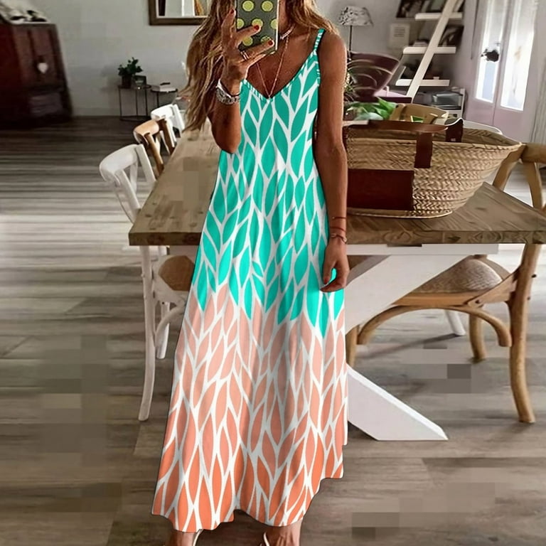 New Coral Mint Ombre Sleeveless Dress Women's summer suit elegant dresses  plus sizes - Walmart.com