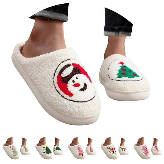 Dakaela Christmas Slippers for Women Men Slip on Winter Plush House Shoes Fluffy Slipper Gifts for Holiday Xmas Indoor Outdoor