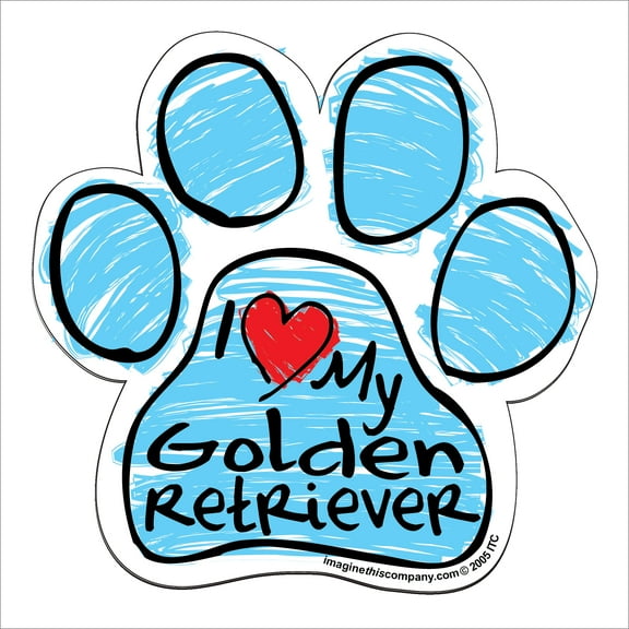 Golden Retriever Blue Scribble Paw Magnet