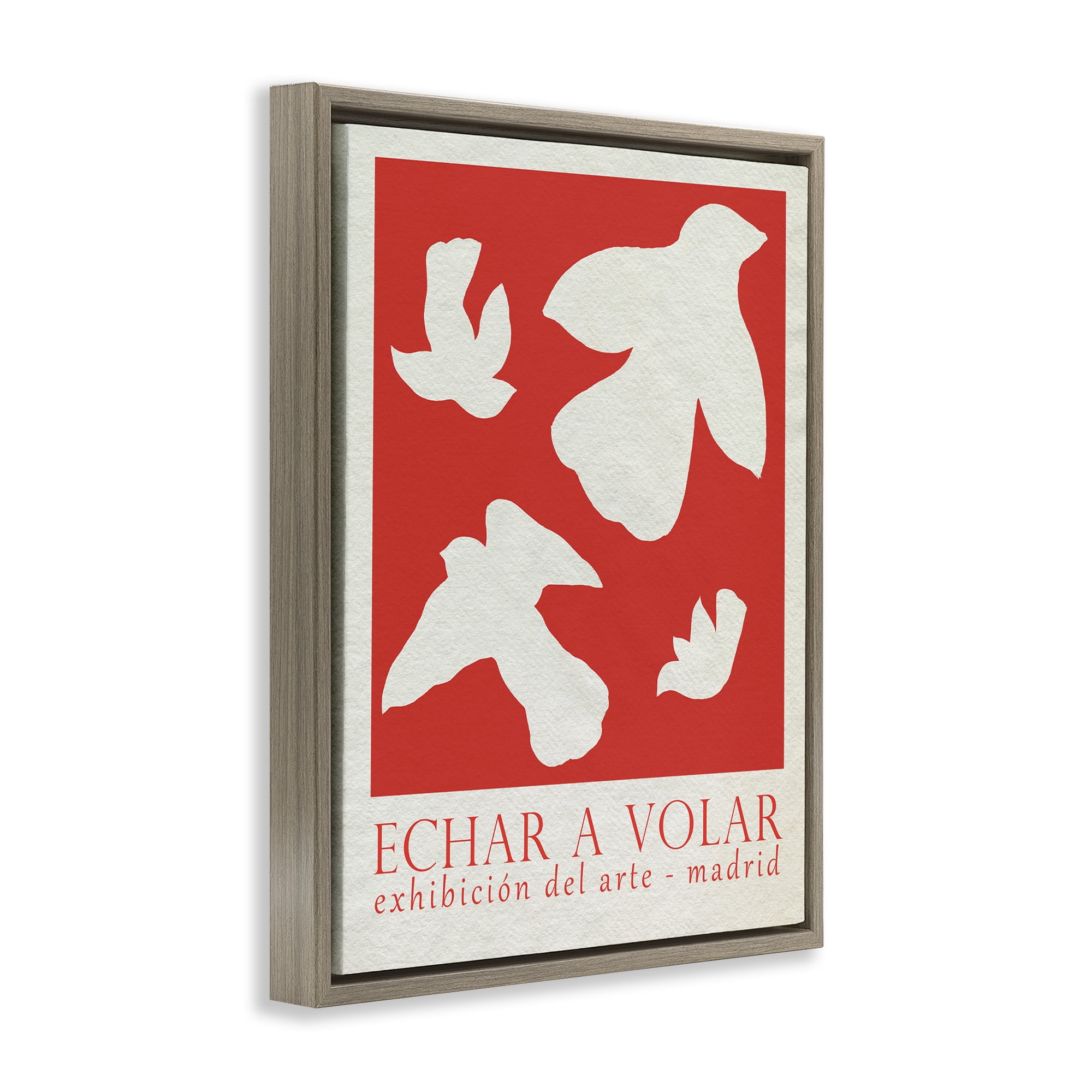 Stupell Industries Classic Exhibition Red Birds Typography Painting Brown Floater Framed Canvas Art Print Wall Art, 25 x 31