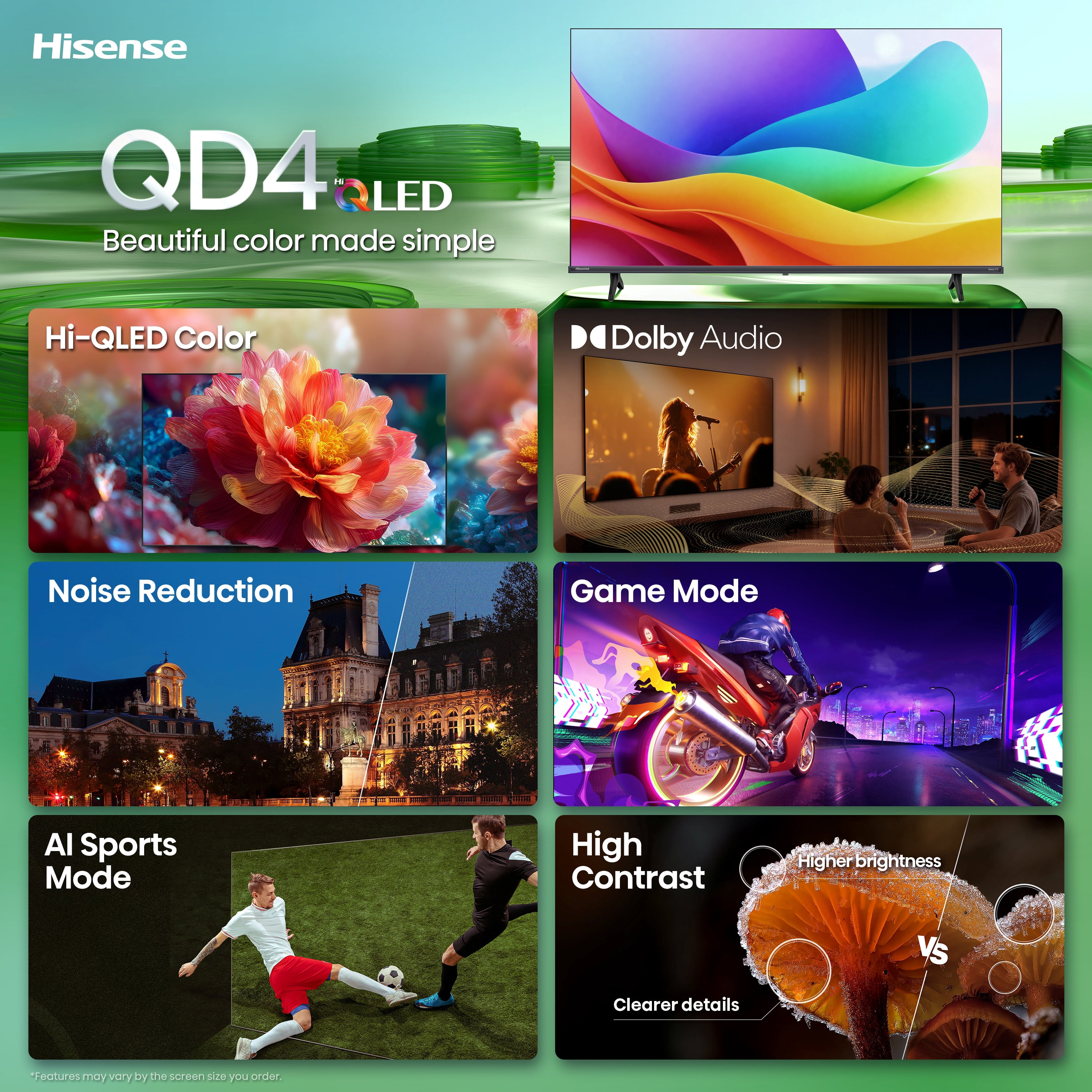 Hisense 32" Class QD40R Series Hi-QLED HD Smart Roku TV (32QD40HR, 2026 Model) - Hi - QLED Color, Dolby Audio, Noise Reduction, Game Mode, Full Array LED, High Contrast, Roku OS