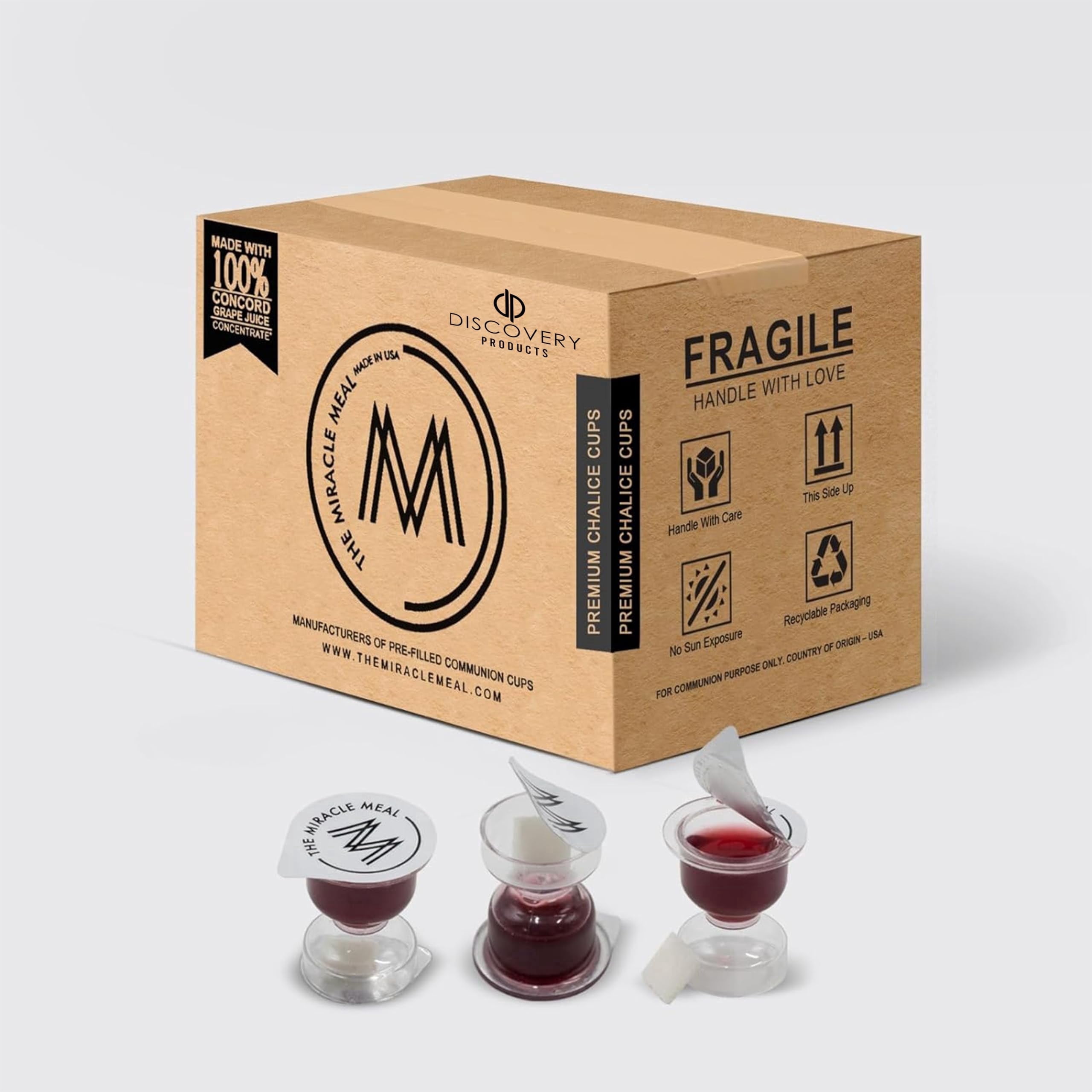 DISCOVERY PRODUCTS Chalice Prefilled Communion Cups: 100% Concord Grape Juice & Wafer - Box of 100 for Divine Communion Experiences!