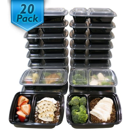 [20 Pack] Misc Home 32 Oz. 2 Compartment Meal Prep Containers BPA Free Reusable Food Storage Containers Microwave & Dishwasher Safe For Portion Control & Bento Box Lunch (Best Portion Control Plates)