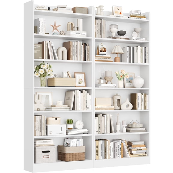 Yaheetech 7-Tier Wooden Bookshelves with Adjustable Open Shelves, Set of 2, White