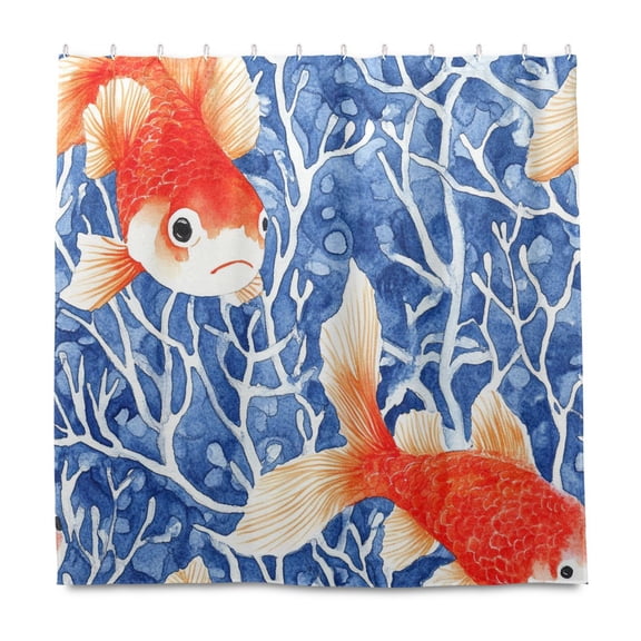 Watercolor Fish Design 72x72 Waterproof Shower Curtain Liners Durable Metal C-Hooks Fade-Proof Thermal Print Anti-Splash