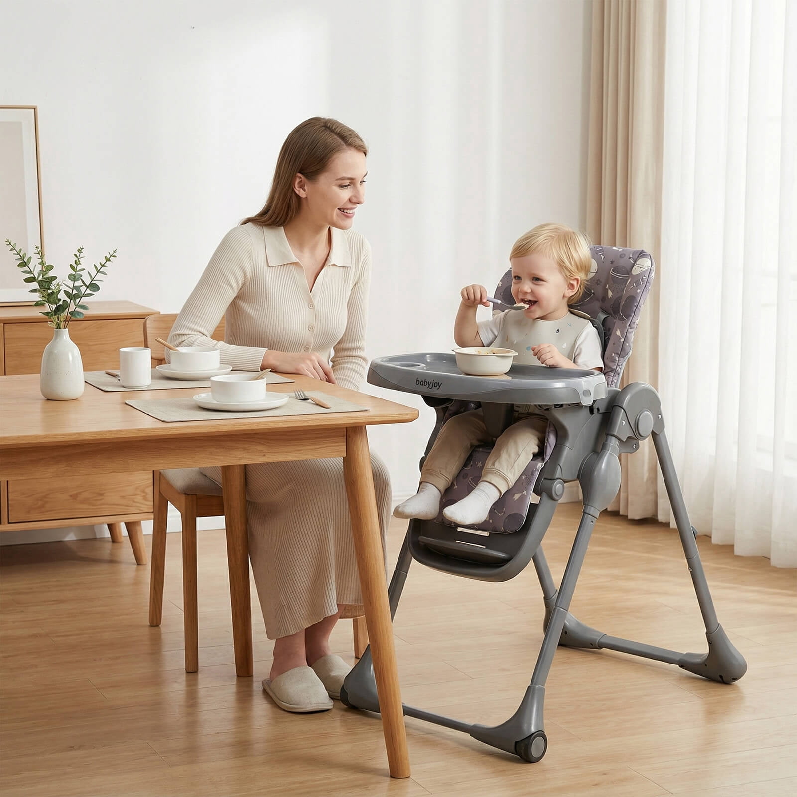 Babyjoy Foldable High Chair with Detachable Cushion, High Chair for Babies and Toddlers