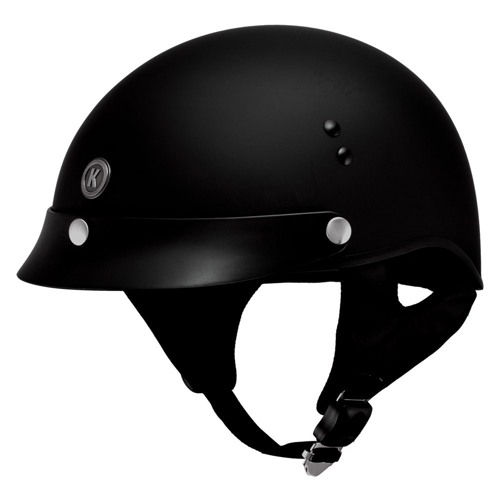 Klutch K3 'Cruise' Flat Black Half Face Motorcycle Helmet with Snap On