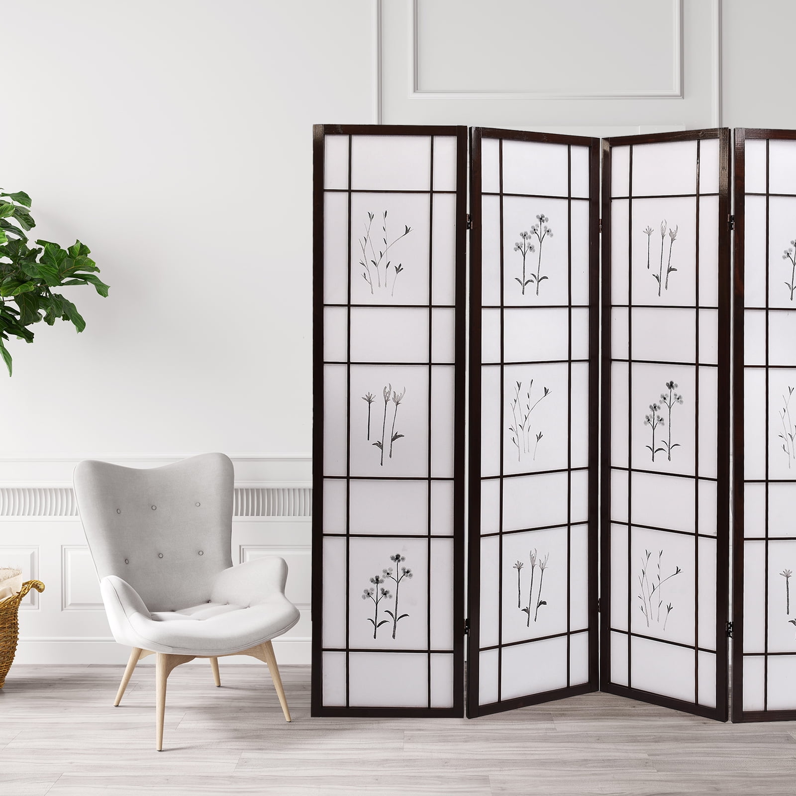 Mecor Folding Screen Divider Shoji Room with Flowered Pattern Privacy 4