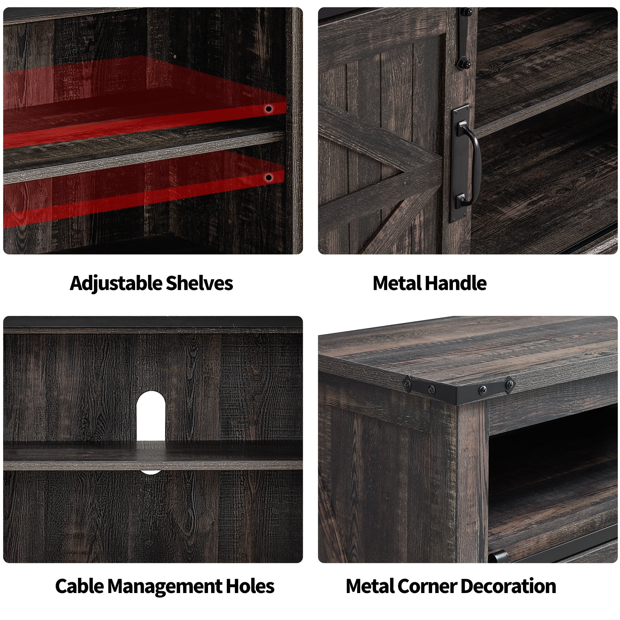 OKD Farmhouse TV Stand for TVs up to 70", Rustic Console Entertainment Center Television Table with Adjustable Shelf for liveing Room, Dark Rustic Oak