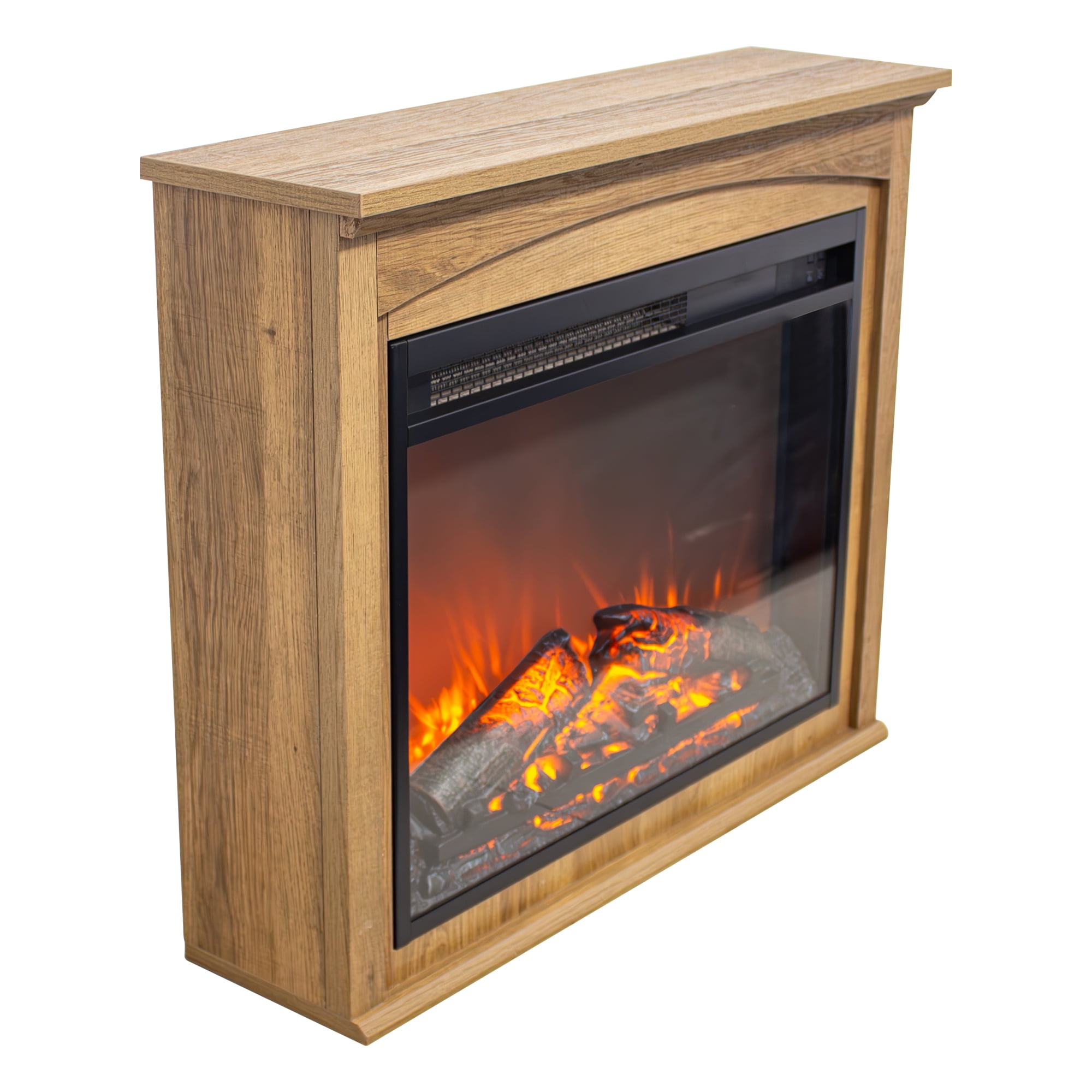 27" Fireplace TV Stand with Mantel, Farmhouse Console Table with Adjustable LED Flame, Heater, Freestanding Electric Fireplace for Living Room,Bedroom