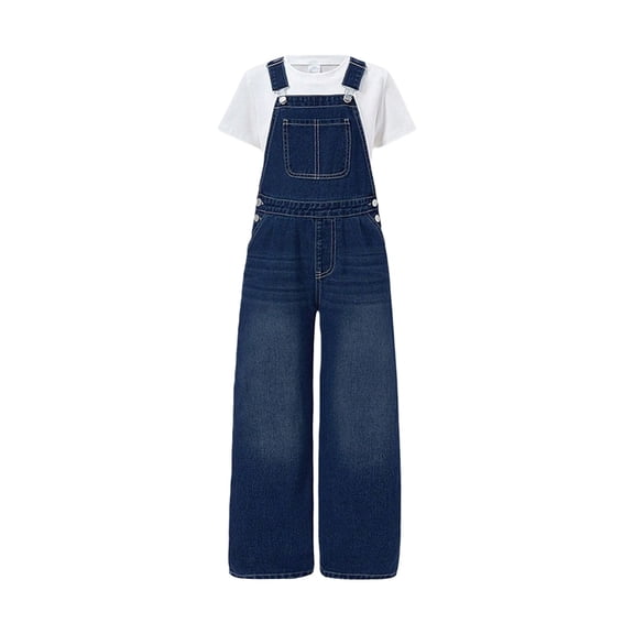 EnJoCho Girls Denim Bib Overalls Adjustable Straps Pockets Kids Jean Overalls 4-14 Years 𝖣ungarees Jumpsuit Casual Playwear Vintag𝖾 Style Children Clothing Bibs Overalls