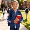 thumbnail image 4 of Girls Cute Hooded Jacket Full Zip Soft Fleece Bow Long Sleeve Sweatshirt Coat with Side Pockets Casual Daily Outwear Tops Navy Boy Oversized Hoodies 6-7Y, 4 of 7