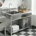 thumbnail image 6 of Silver Stainless Steel Kitchen Sink, Freestanding Commercial Single Bowl Sinks with Worktable Faucet Hot & Cold Water Plumbing Utility Sink for Laundry Garage Restaurant, 6 of 11