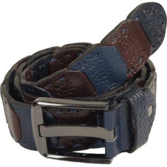 Men Genuine Leather Belt PIERO ROSSI Turkey Croc print Hand Stitch 69 Brown navy