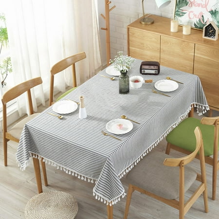 

Striped Tassel Tablecloth Cotton Dust-proof Tablecloth for Kitchen Centerpiece (Rectangular 40 x 55 )Blue