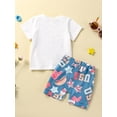 thumbnail image 3 of Bagilaanoe 4th of July Clothes for Toddler Baby Boys Short Sleeve Letter Print T-ShirtTops + Shorts 6M 12M 18M 24M 3T 4T 5T Kids Independence Day Outfits 2pcs Short Pants Set, 3 of 9