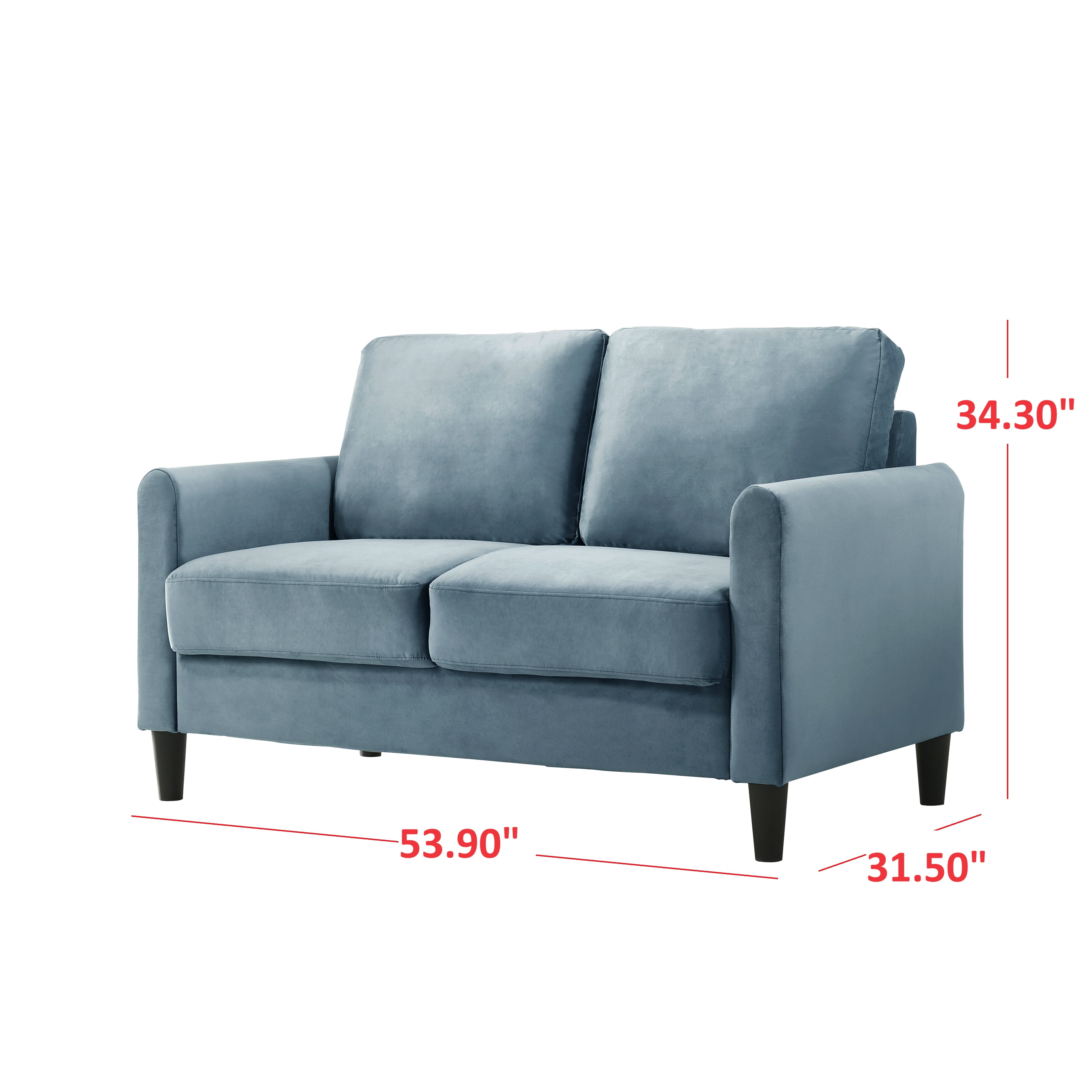 Home Design Airell 2-Piece Living Room Set with Loveseat and Sofa, Soft Velvet Fabric, Modern Upholstered Design, Blue